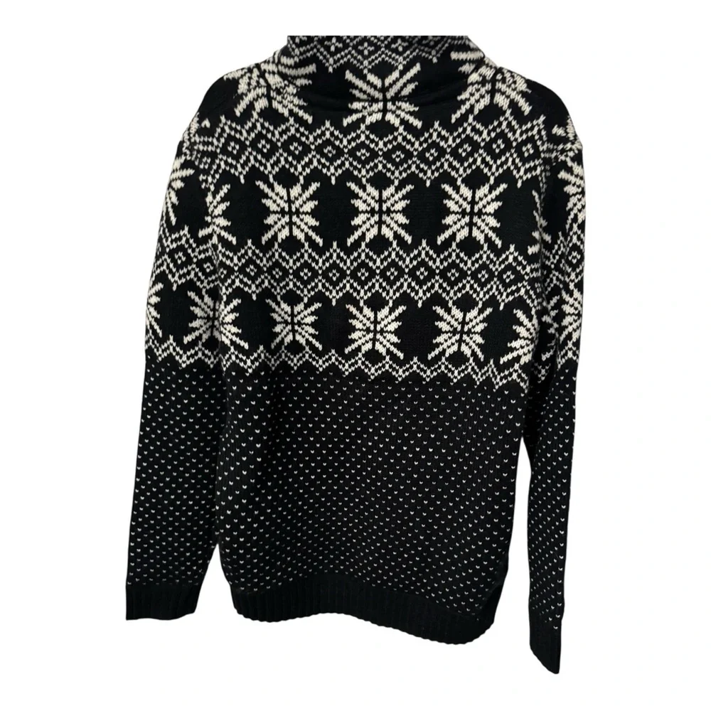 True Rock Men’s XL Black Fair Isle Nordic Knit Sweater Cotton Blend